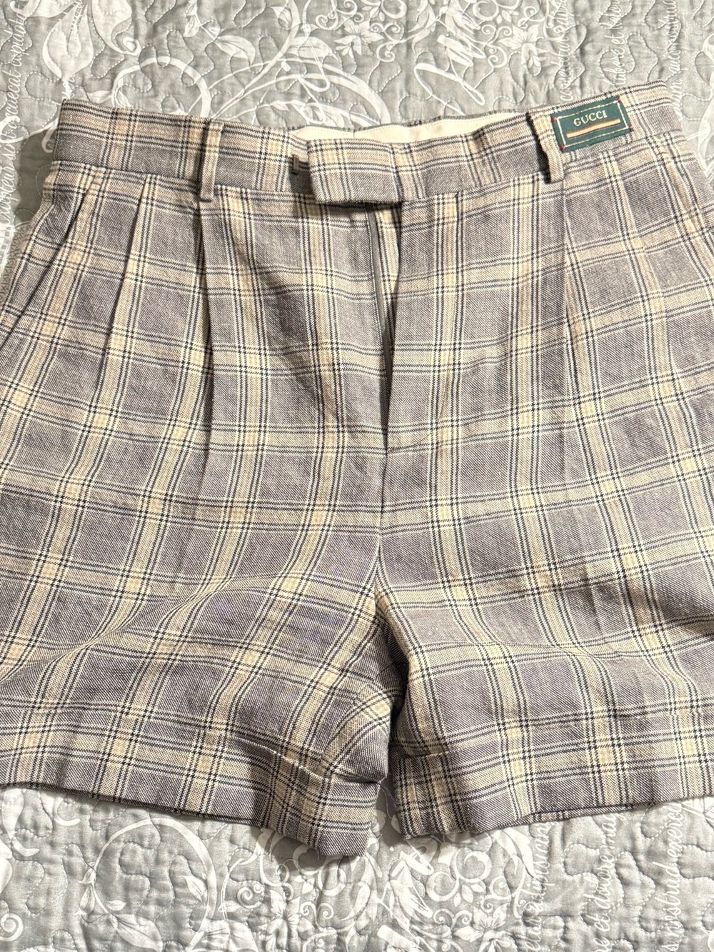 Gucci Plaid Tailored High-Waist Shorts in Beige and Cream